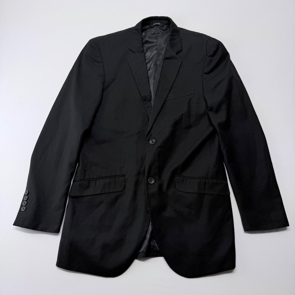 Black Pinstripe Two Button Blazer Jacket Notch Lapel 38R Mens Formal Blazer